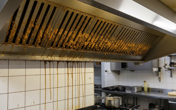 Hotte encrassée avant nettoyage - restaurant Paris 11ème
