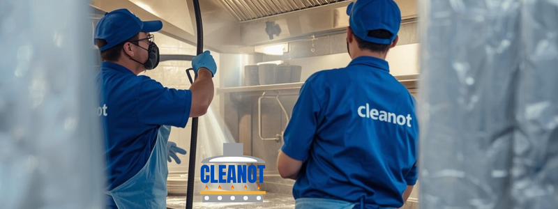Équipe Cleanot en intervention de nettoyage de hotte professionnelle